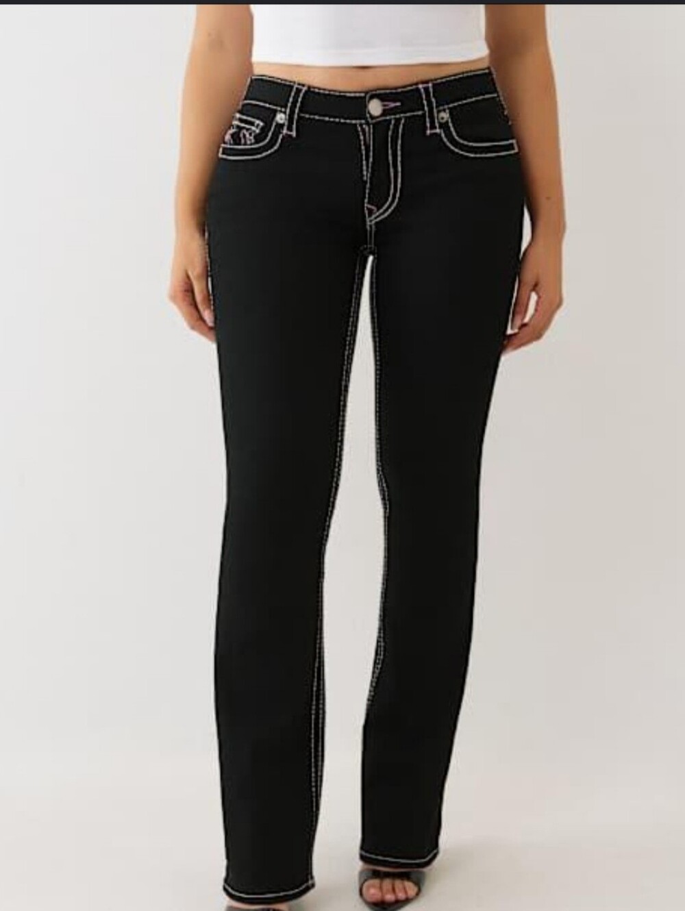 Guess Black Boot-Cut Jeans with White Contrast Stitching Size 29